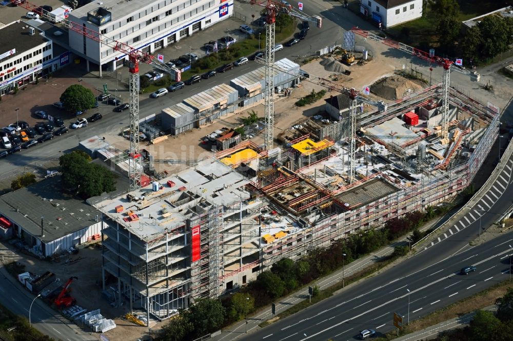 Luftbild Wolfsburg - Neubau eines Büro- und Geschäftshauses Berliner Haus im Ortsteil Hesslingen in Wolfsburg im Bundesland Niedersachsen, Deutschland