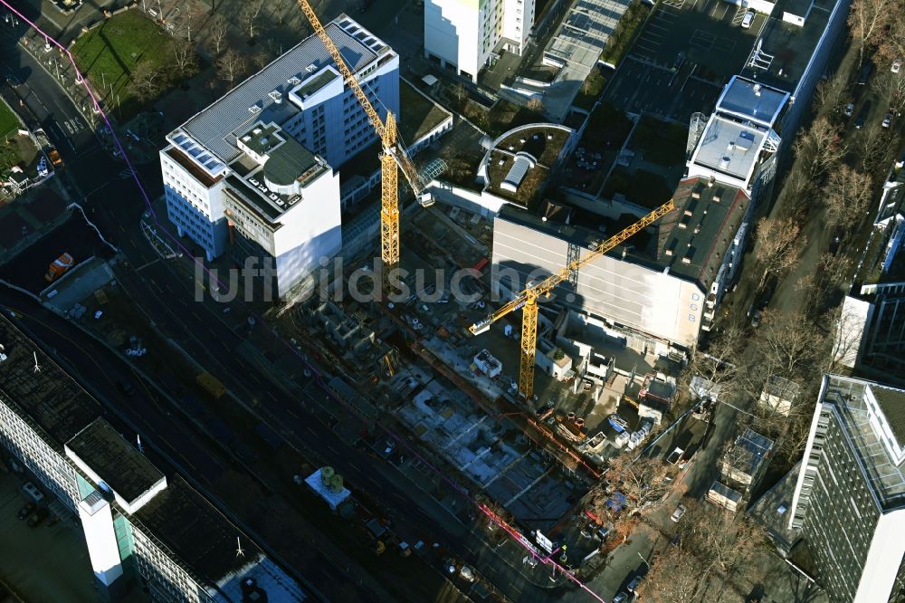 Luftbild Berlin - Neubau eines Büro- und Geschäftshauses des Bundesvorstandes des Gewerkschaftsbund DGB im Ortsteil Schöneberg in Berlin, Deutschland