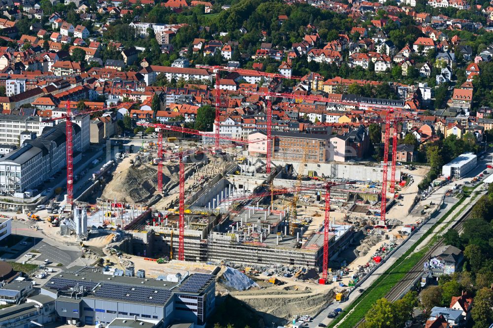 Jena von oben - Neubau eines Büro- und Geschäftshauses der Carl Zeiss AG in Jena im Bundesland Thüringen, Deutschland