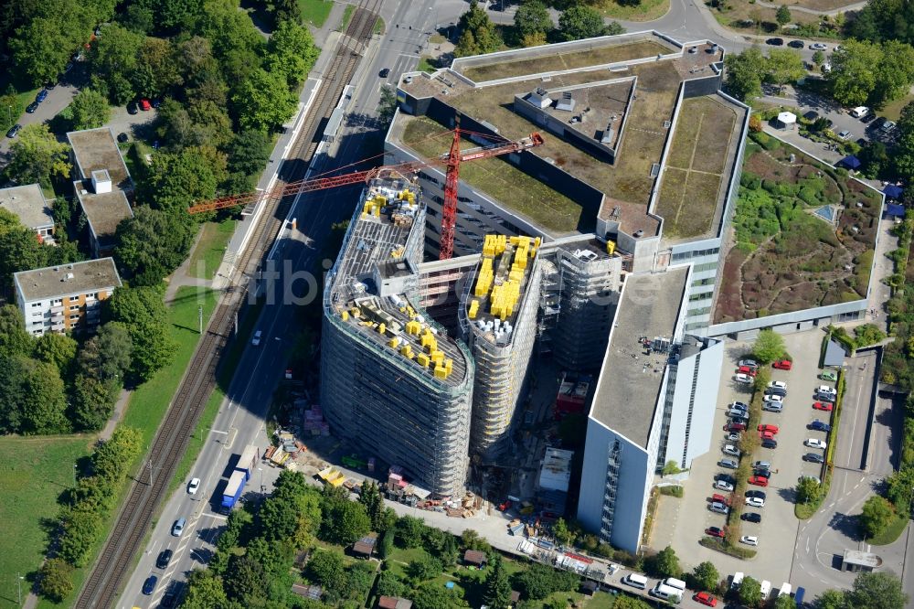 Luftbild Stuttgart - Neubau eines Büro- und Geschäftshauses Deutsche Rentenversicherung Baden-Württemberg im Ortsteil Freiberg in Stuttgart im Bundesland Baden-Württemberg, Deutschland