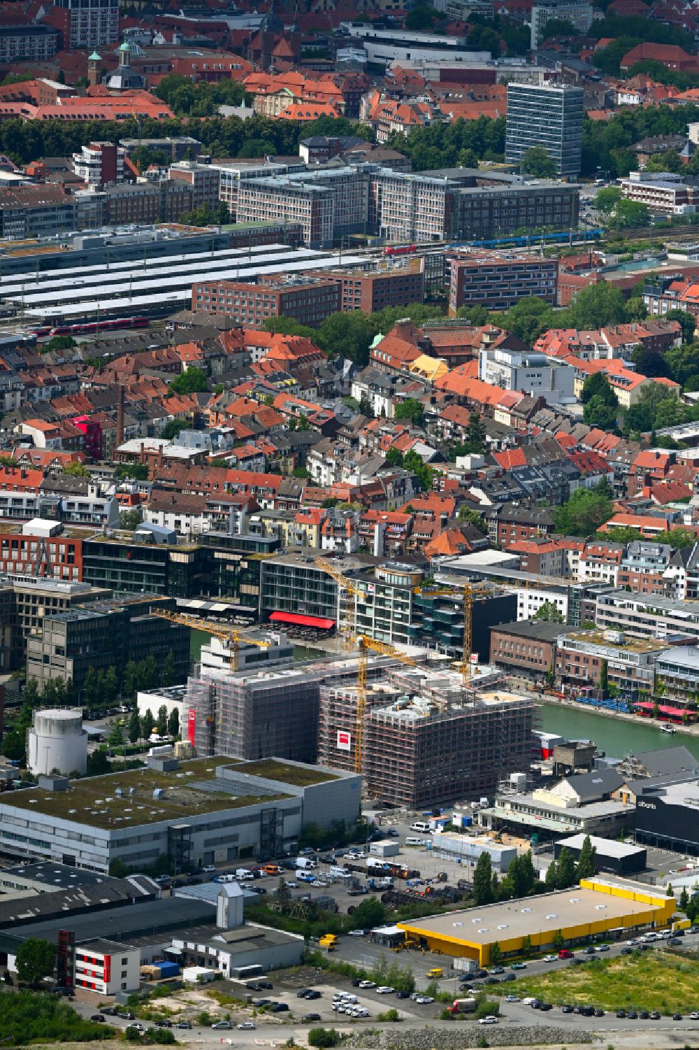 Münster aus der Vogelperspektive: Neubau eines Büro- und Geschäftshauses Dock14 in Münster im Bundesland Nordrhein-Westfalen, Deutschland