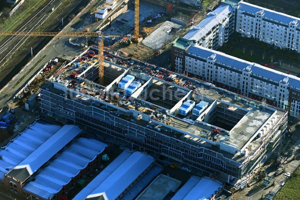 Luftaufnahme Berlin - Neubau eines Büro- und Geschäftshauses DSTRCT.Berlin im Ortsteil Prenzlauer Berg in Berlin, Deutschland