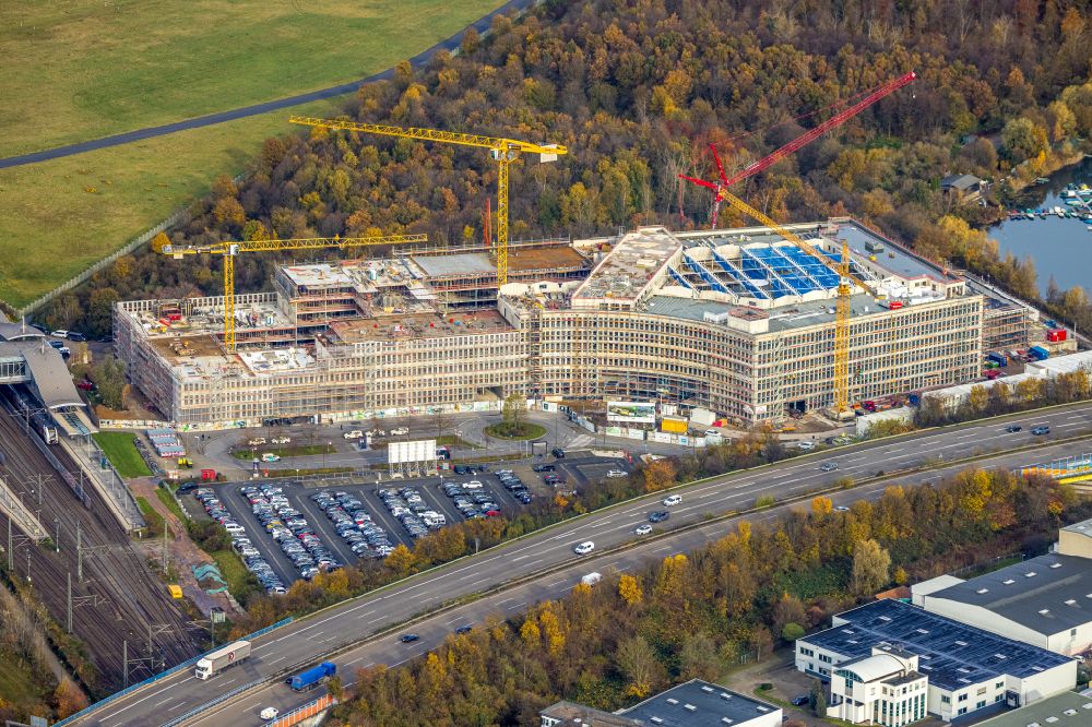 Luftbild Düsseldorf - Neubau eines Büro- und Geschäftshauses EUREF-Campus Düsseldorf in Düsseldorf im Bundesland Nordrhein-Westfalen, Deutschland