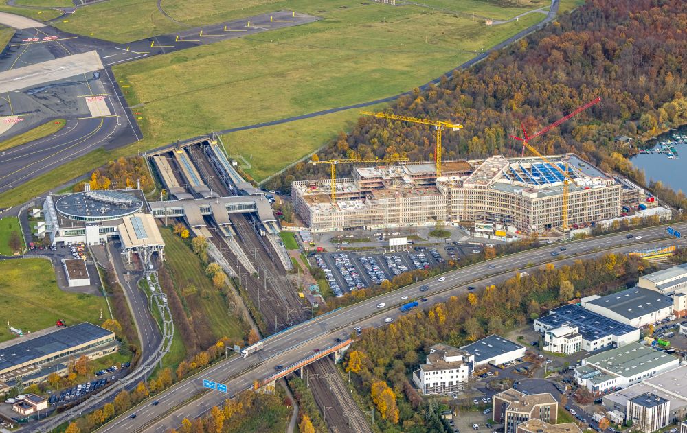 Luftaufnahme Düsseldorf - Neubau eines Büro- und Geschäftshauses EUREF-Campus Düsseldorf in Düsseldorf im Bundesland Nordrhein-Westfalen, Deutschland