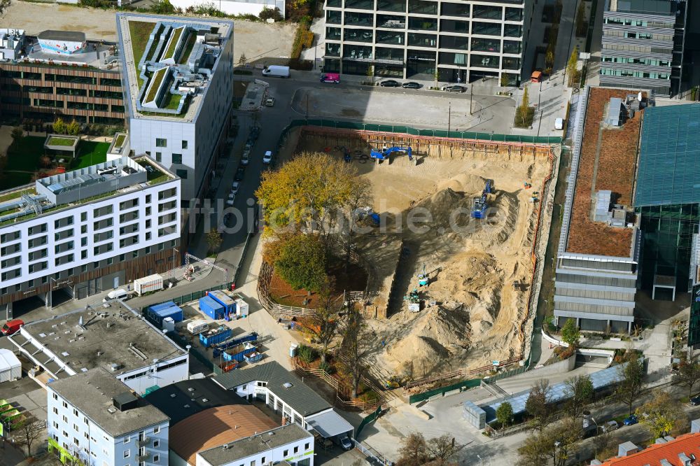 München aus der Vogelperspektive: Neubau eines Büro- und Geschäftshauses i4 im iCampus in München im Bundesland Bayern, Deutschland