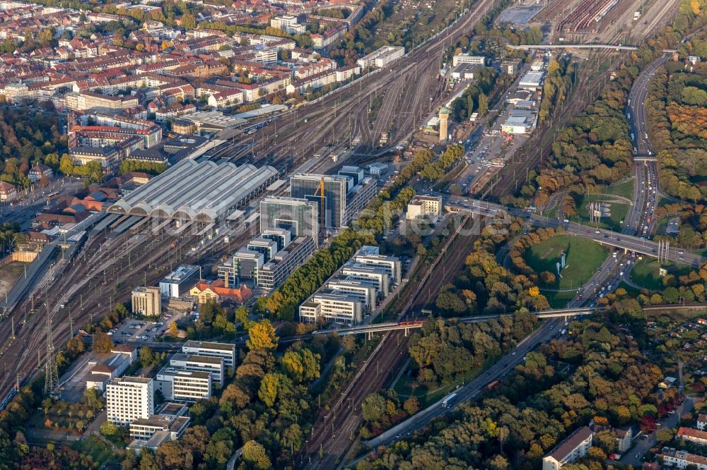 Karlsruhe aus der Vogelperspektive: Neubau eines Büro- und Geschäftshauses in Karlsruhe im Bundesland Baden-Württemberg, Deutschland
