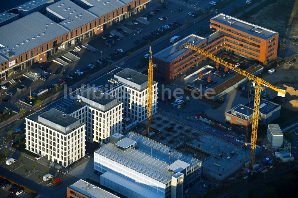 Luftaufnahme Bremen - Neubau eines Büro- und Geschäftshauses Office Center Überseestadt im Ortsteil Walle in Bremen, Deutschland