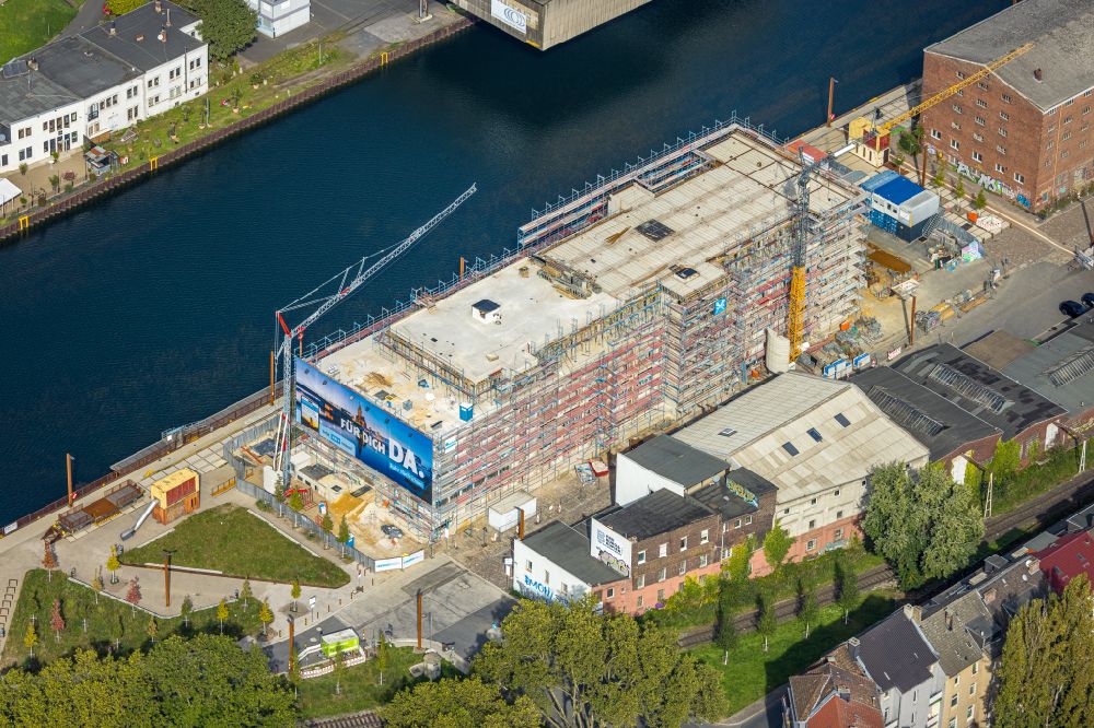 Luftbild Dortmund - Neubau eines Büro- und Geschäftshauses im Ortsteil Hafen in Dortmund im Bundesland Nordrhein-Westfalen, Deutschland