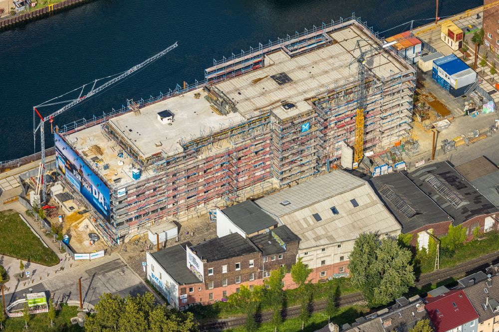 Luftaufnahme Dortmund - Neubau eines Büro- und Geschäftshauses im Ortsteil Hafen in Dortmund im Bundesland Nordrhein-Westfalen, Deutschland