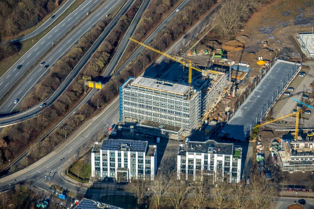 Luftbild Dortmund - Neubau eines Büro- und Geschäftshauses im Ortsteil Schüren-Neu in Dortmund im Bundesland Nordrhein-Westfalen, Deutschland