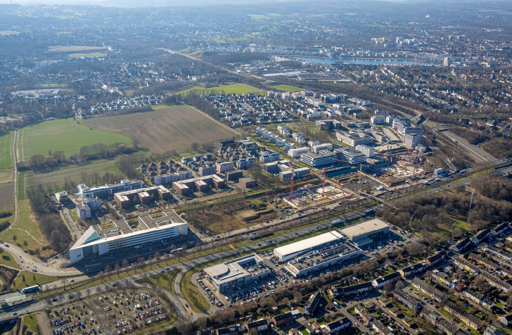 Dortmund von oben - Neubau eines Büro- und Geschäftshauses im Ortsteil Schüren-Neu in Dortmund im Bundesland Nordrhein-Westfalen, Deutschland