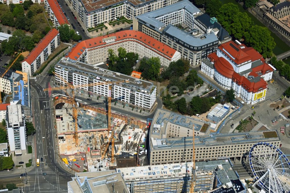 Luftaufnahme Dresden - Neubau eines Büro- und Geschäftshauses im Ortsteil Wilsdruffer Vorstadt in Dresden im Bundesland Sachsen, Deutschland