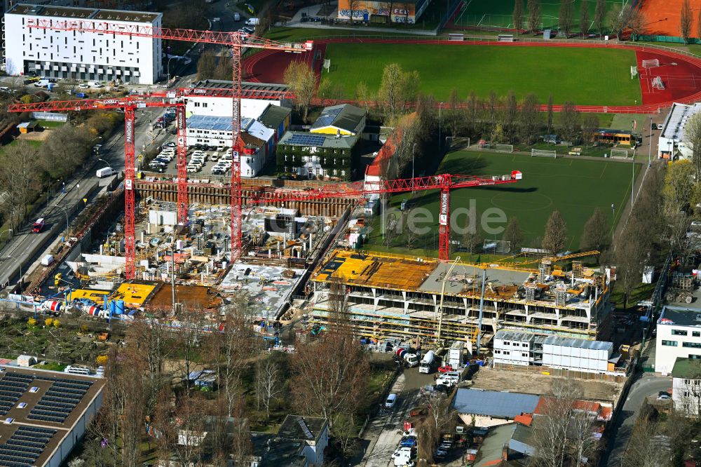 Luftbild Berlin - Neubau eines Büro- und Geschäftshauses PANDION OFFICEHOME Ostkreuz Campus A in Berlin, Deutschland