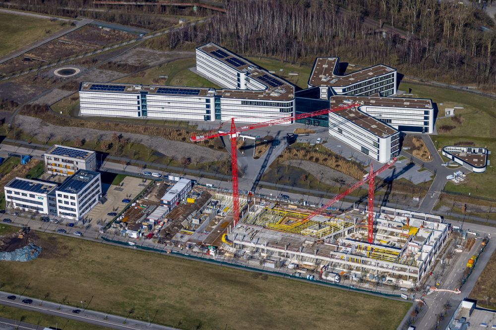 Luftbild Dortmund - Neubau eines Büro- und Geschäftshauses an der Robert-Schuman-Straße in Dortmund im Bundesland Nordrhein-Westfalen, Deutschland