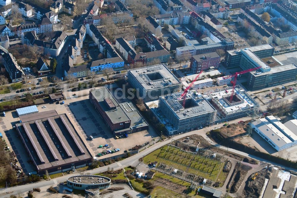 Essen von oben - Neubau eines Büro- und Geschäftshauses RWE Campus in Essen im Ortsteil Nordviertel im Bundesland Nordrhein-Westfalen, Deutschland