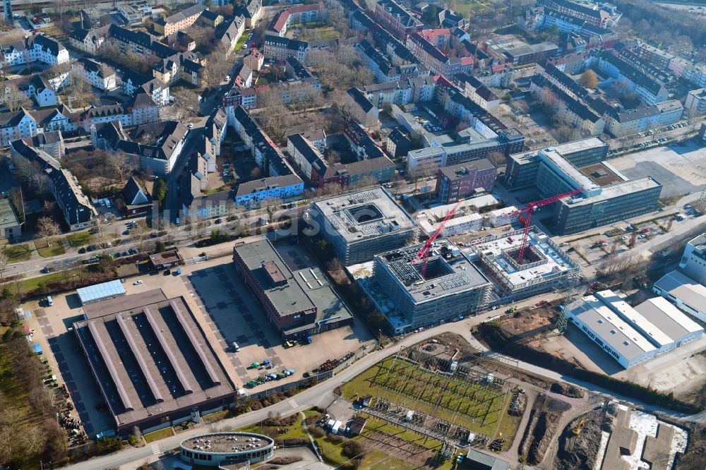 Luftaufnahme Essen - Neubau eines Büro- und Geschäftshauses RWE Campus in Essen im Ortsteil Nordviertel im Bundesland Nordrhein-Westfalen, Deutschland