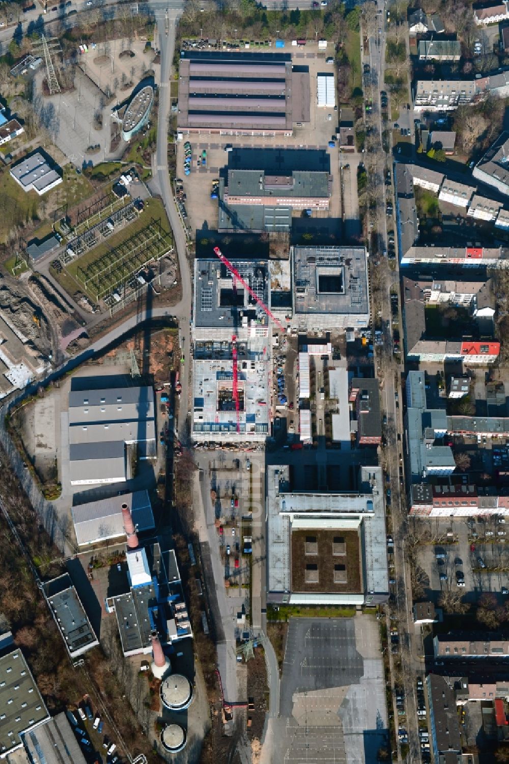 Luftbild Essen - Neubau eines Büro- und Geschäftshauses RWE Campus in Essen im Ortsteil Nordviertel im Bundesland Nordrhein-Westfalen, Deutschland