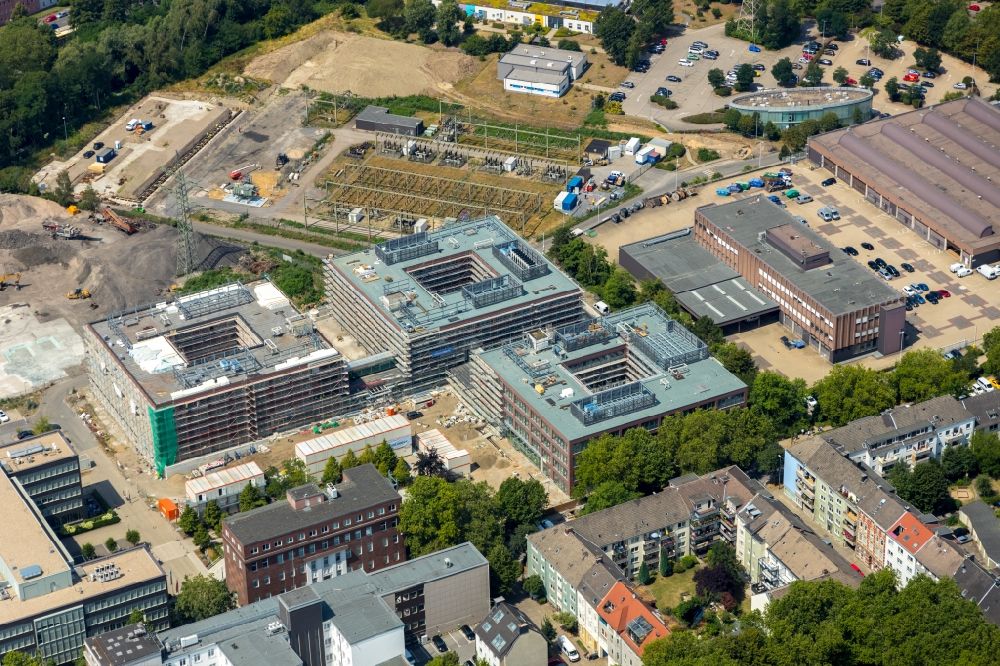 Essen von oben - Neubau eines Büro- und Geschäftshauses RWE Campus in Essen im Ortsteil Nordviertel im Bundesland Nordrhein-Westfalen, Deutschland