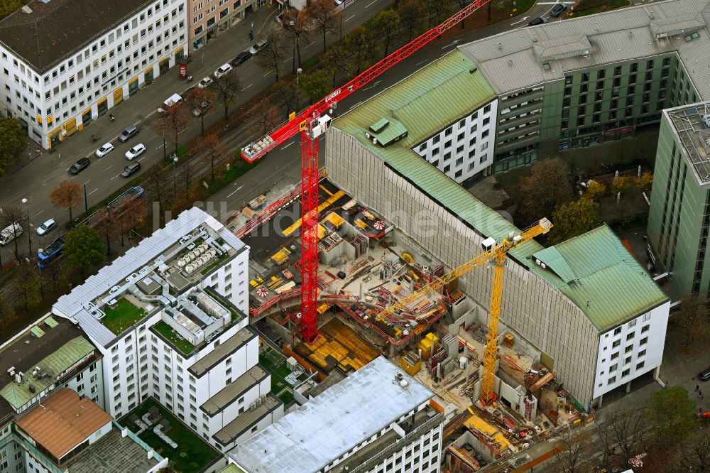 Luftbild München - Neubau eines Büro- und Geschäftshauses an der Sonnenstraße in München im Bundesland Bayern, Deutschland