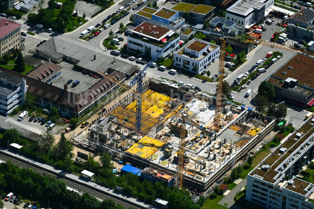München von oben - Neubau eines Büro- und Geschäftshauses South Horizon im Ortsteil Obersendling in München im Bundesland Bayern, Deutschland