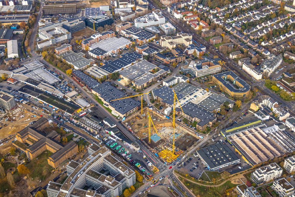 Luftaufnahme Düsseldorf - Neubau eines Büro- und Geschäftshauses TWIN CUBES im Ortsteil Heerdt in Düsseldorf im Bundesland Nordrhein-Westfalen, Deutschland