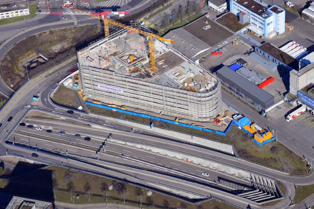 Basel aus der Vogelperspektive: Neubau eines Büro- und Geschäftshauses Werkarena in Basel, Schweiz
