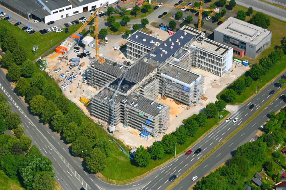 Paderborn von oben - Neubau eines Büro- und Geschäftshauses Westend-Carree in Paderborn im Bundesland Nordrhein-Westfalen, Deutschland