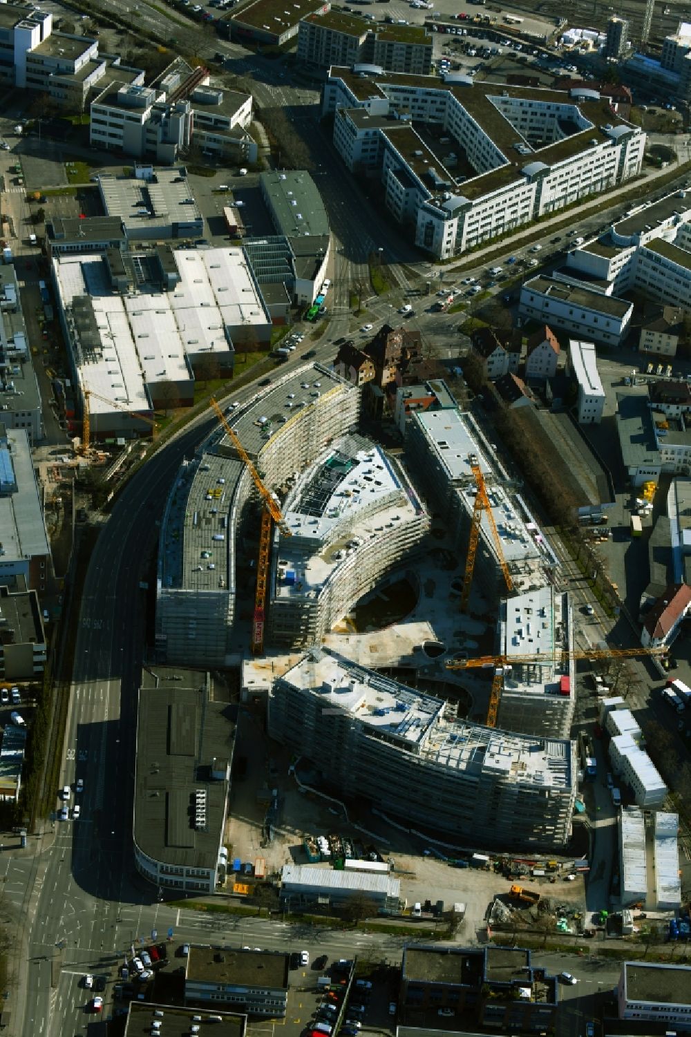 Luftaufnahme Stuttgart - Neubau eines Bürogebäude- Ensembles der Firma Bosch in Stuttgart im Bundesland Baden-Württemberg, Deutschland