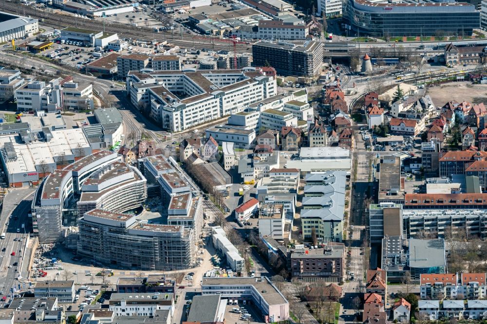 Stuttgart von oben - Neubau eines Bürogebäude- Ensembles der Firma Bosch in Stuttgart im Bundesland Baden-Württemberg, Deutschland