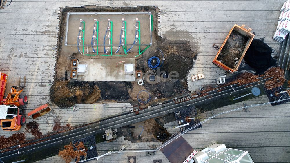 Luftbild Hennef (Sieg) - Neubau einer Brunnenanlage auf dem Marktplatz in Hennef (Sieg) im Bundesland Nordrhein-Westfalen, Deutschland