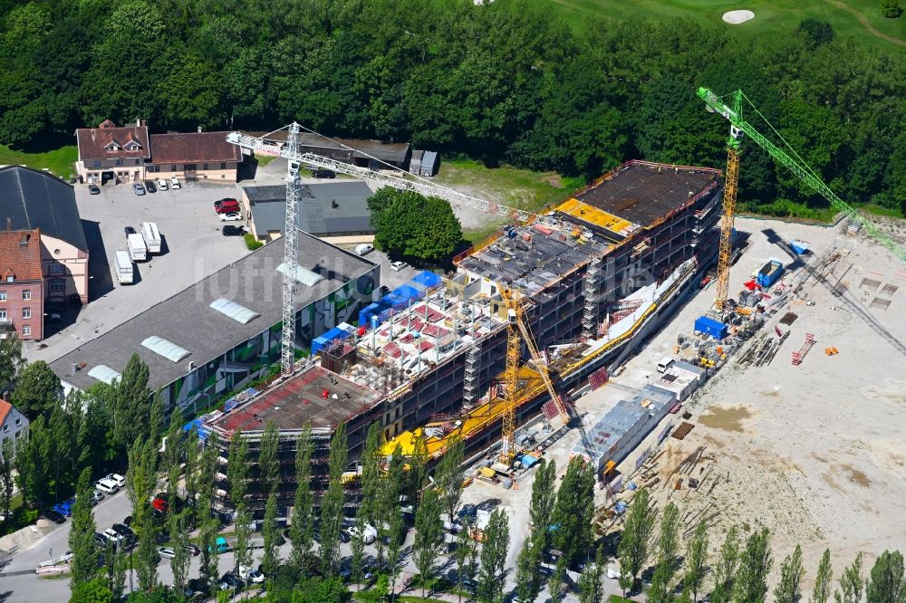 Luftbild Aschheim - Neubau eines Büro- und Geschäftshauses an der Karl-Hammerschmidt-Straße in Aschheim im Bundesland Bayern, Deutschland