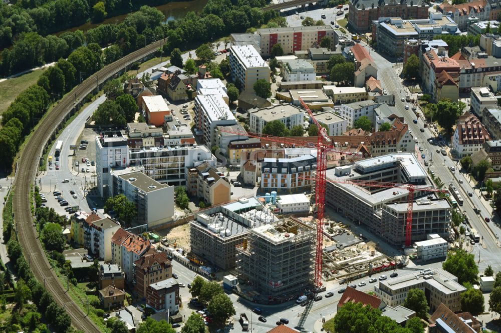 Luftaufnahme Jena - Neubau des Campus Inselplatz am Löbdegraben - Steinweg in Jena im Bundesland Thüringen, Deutschland
