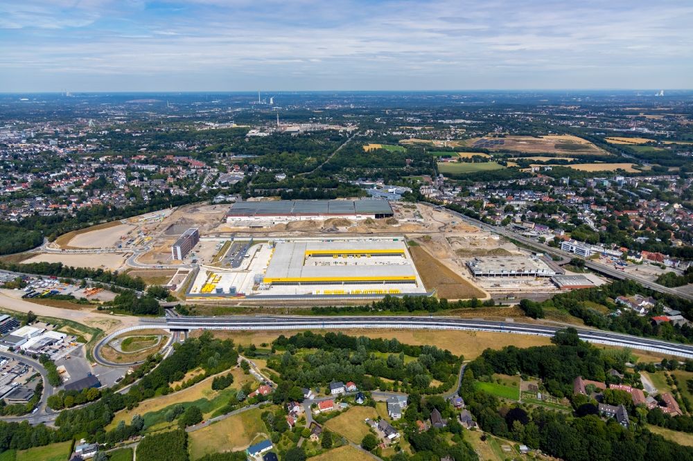 Luftbild Bochum - Neubau eines DHL- Hub- Gebäudekomplexes auf dem Gelände des Logistikzentrums im Entwicklungsgebiet MARK 51°7 in Bochum im Bundesland Nordrhein-Westfalen, Deutschland