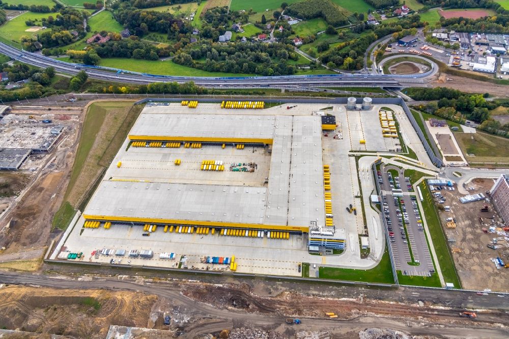 Luftaufnahme Bochum - Neubau eines DHL- Hub- Gebäudekomplexes auf dem Gelände des Logistikzentrums im Entwicklungsgebiet MARK 51°7 in Bochum im Bundesland Nordrhein-Westfalen, Deutschland