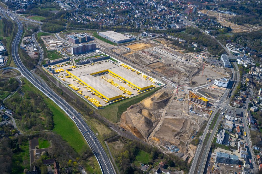Bochum von oben - Neubau eines DHL- Hub- Gebäudekomplexes auf dem Gelände des Logistikzentrums im Entwicklungsgebiet MARK 51°7 in Bochum im Bundesland Nordrhein-Westfalen, Deutschland