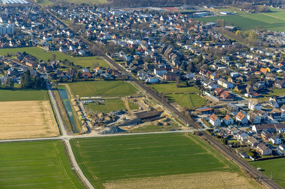 Westtünnen aus der Vogelperspektive: Neubau Eisenbahndüker und Wasserspeicher in Westtünen im Bundesland Nordrhein-Westfalen, Deutschland