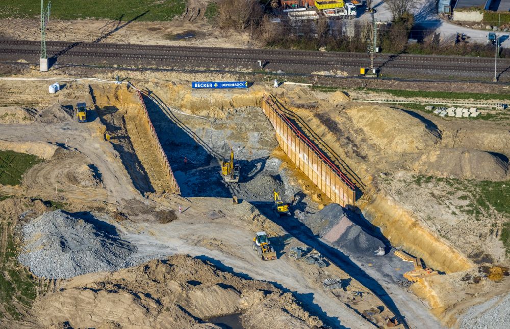 Luftaufnahme Westtünnen - Neubau Eisenbahndüker und Wasserspeicher in Westtünen im Bundesland Nordrhein-Westfalen, Deutschland