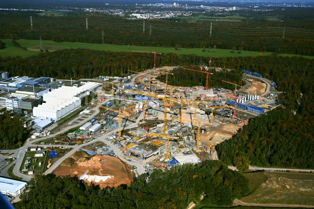 Luftaufnahme Darmstadt - Neubau eines Forschungsgebäudes Beschleunigerzentrum FAIR in Darmstadt im Bundesland Hessen, Deutschland