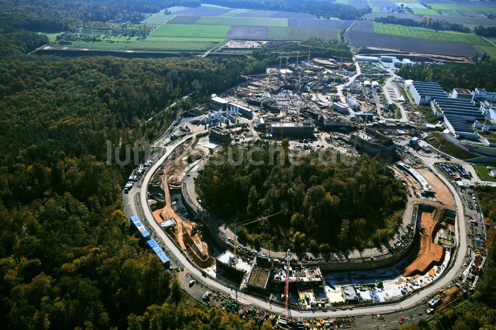 Darmstadt von oben - Neubau eines Forschungsgebäudes Beschleunigerzentrum FAIR in Darmstadt im Bundesland Hessen, Deutschland