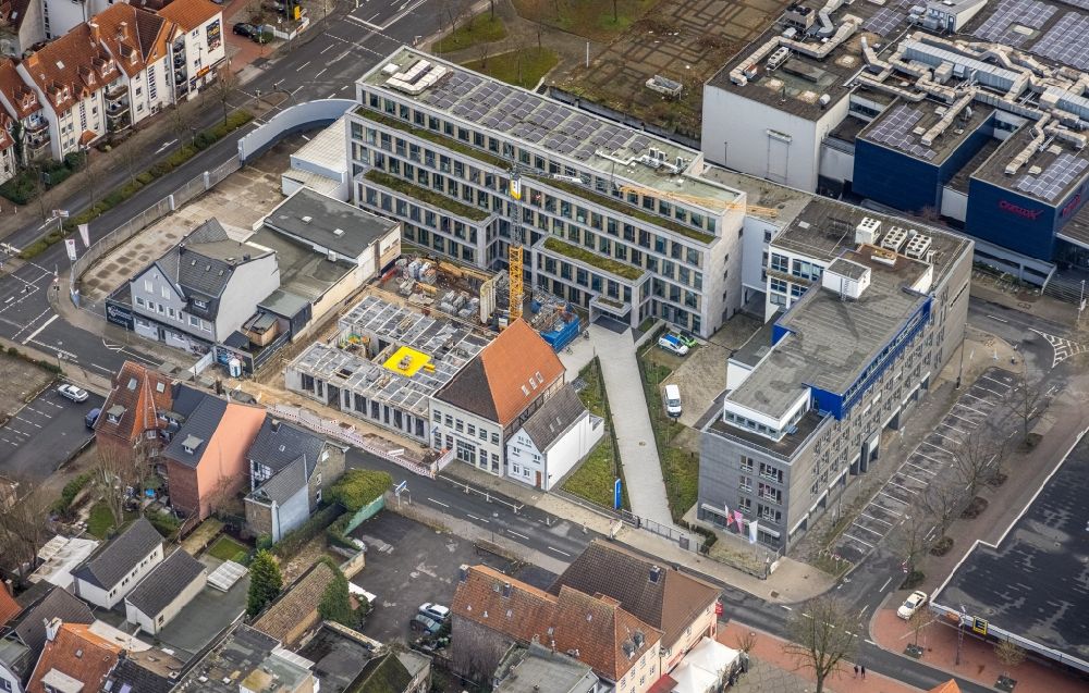 Luftaufnahme Hamm - Neubau des Gebäudekomplex Medienhauses im Ortsteil Heessen in Hamm im Bundesland Nordrhein-Westfalen, Deutschland