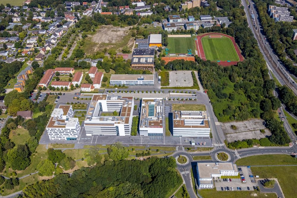 Luftaufnahme Bochum - Neubau Gebäudekomplexes der Hochschule für Gesundheit am Gesundheitscampus in Bochum im Bundesland Nordrhein-Westfalen, Deutschland