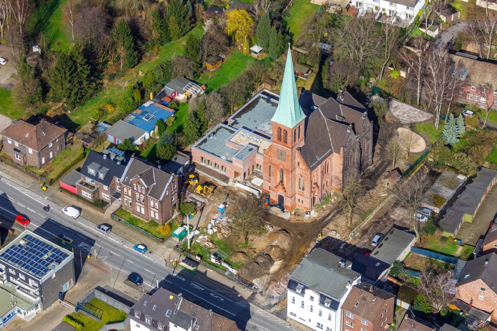 Luftaufnahme Oberhausen - Neubau des Gemeindezentrum an der Evangelischen Auferstehungskirche in Oberhausen im Bundesland Nordrhein-Westfalen, Deutschland