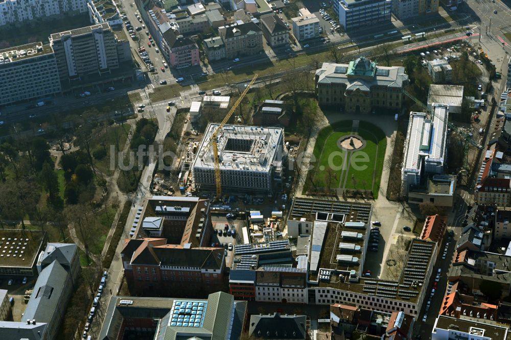 Karlsruhe von oben - Neubau des Gerichts- Gebäudekomplex Bundesgerichtshof im Erbgroßherzoglichen Palais in Karlsruhe im Bundesland Baden-Württemberg, Deutschland