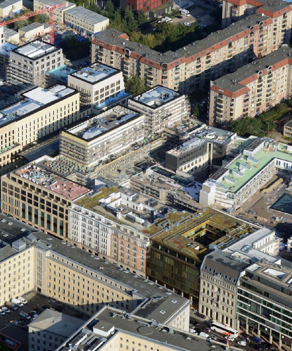 Berlin Mitte von oben - Neubau eines Gewerbe- und Wohnkomplexes auf dem Wertheim Areal am Leipziger Platz in Berlin - Mitte