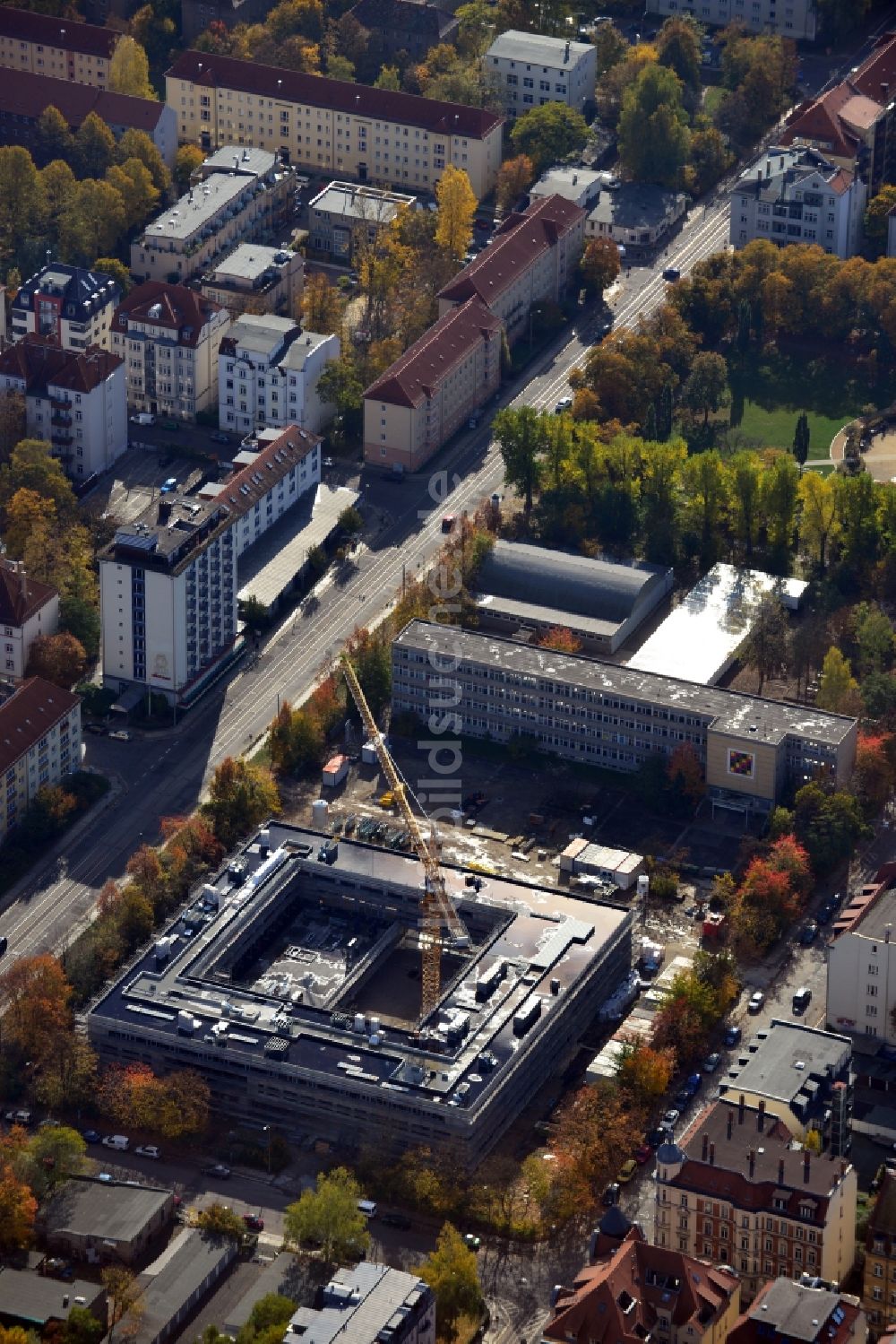 Leipzig von oben Neubau der 3. Grundschule an der