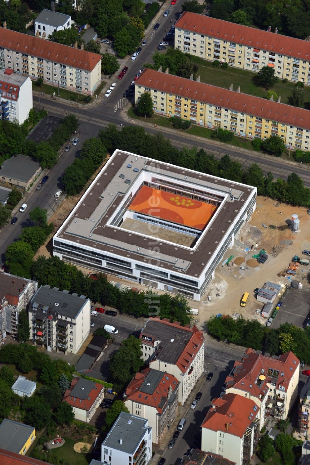Leipzig von oben - Neubau der 3. Grundschule an der Bernhard-Göring-Straße in Leipzig im Bundesland Sachsen