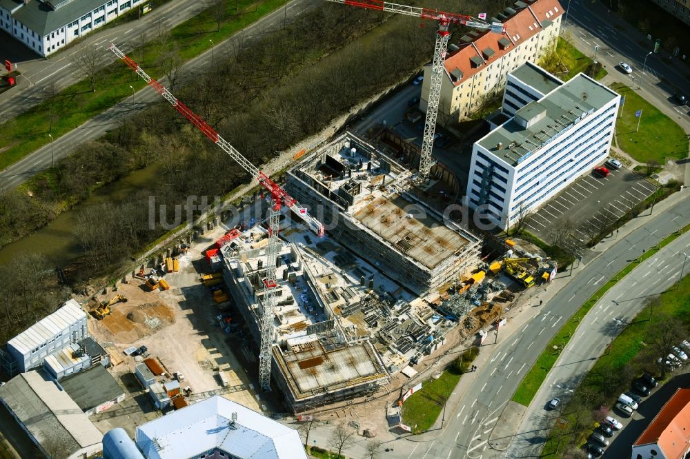Luftbild Erfurt - Neubau des Hochhaus- Gebäudekomplexes Wir Quartier in Erfurt im Bundesland Thüringen, Deutschland