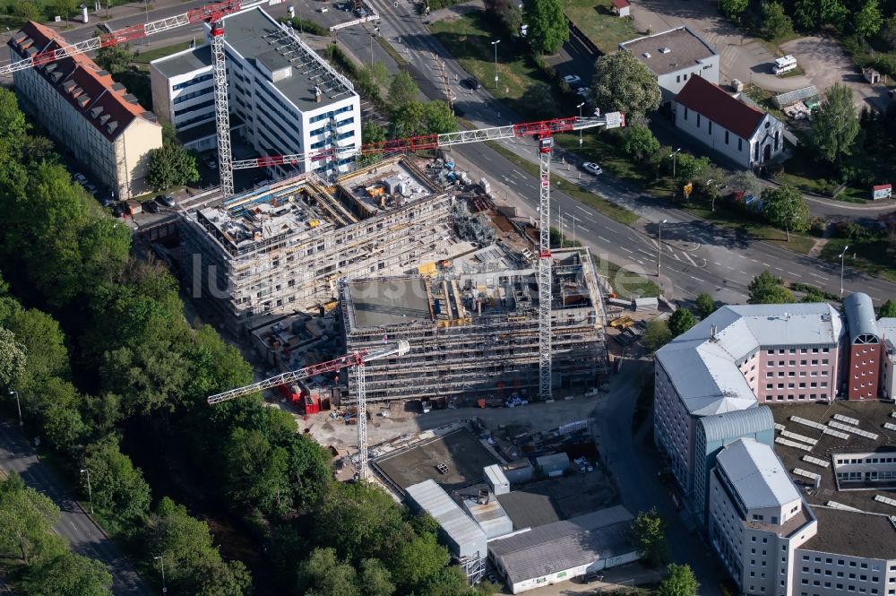 Erfurt aus der Vogelperspektive: Neubau des Hochhaus- Gebäudekomplexes Wir Quartier in Erfurt im Bundesland Thüringen, Deutschland