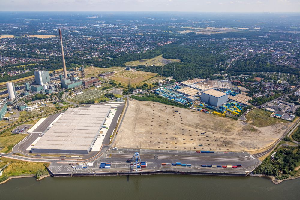 Luftbild Duisburg - Neubau eines Hochregal- Lager-Gebäudekomplex und Logistikzentrum auf dem Gelände des logport VI in Duisburg im Bundesland Nordrhein-Westfalen, Deutschland