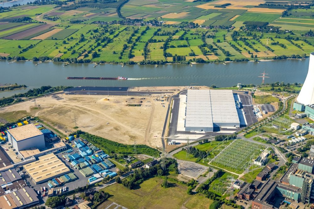 Luftbild Duisburg - Neubau eines Hochregal- Lager-Gebäudekomplex und Logistikzentrum auf dem Gelände des logport VI in Duisburg im Bundesland Nordrhein-Westfalen, Deutschland